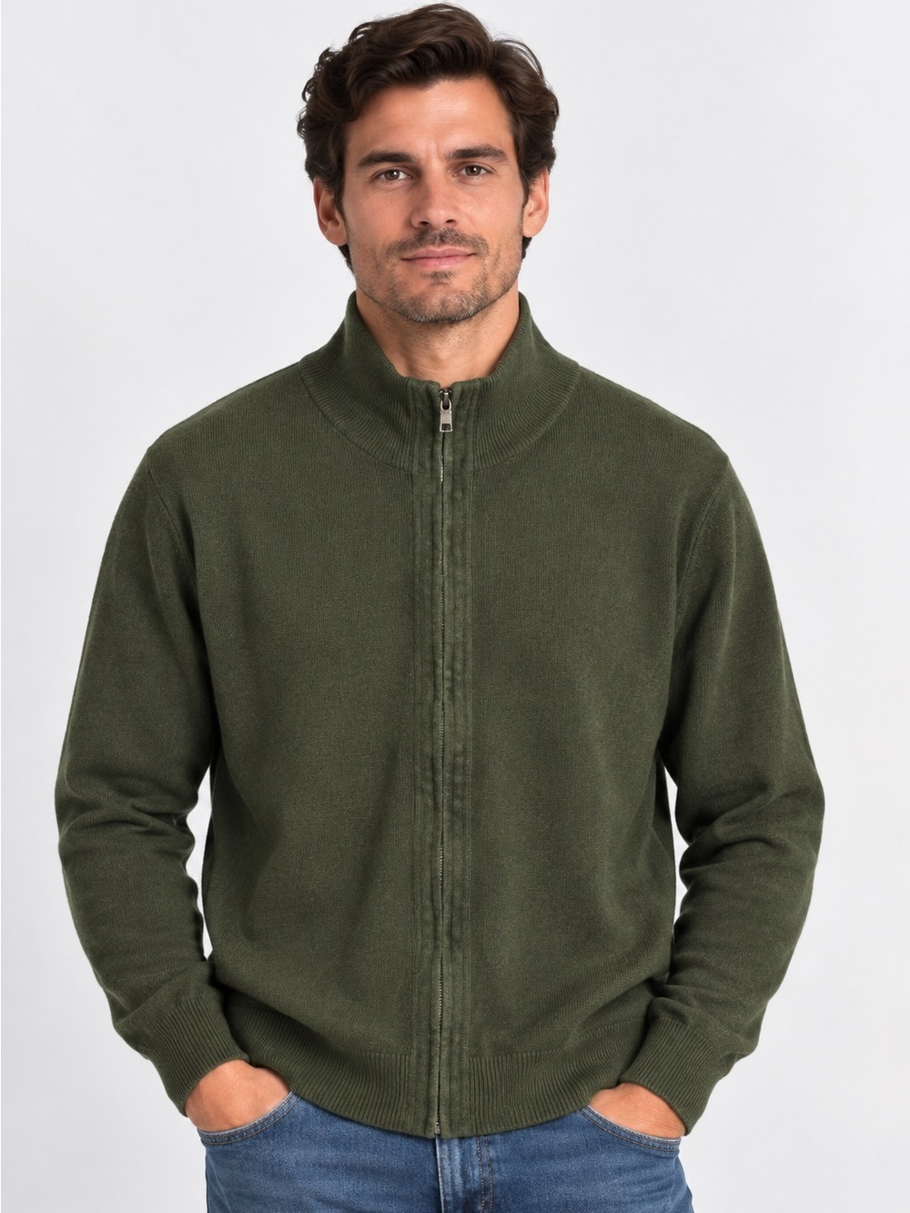 Nautica Men’s Dark Green Full Zip Thick Chunky Sweater